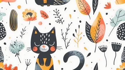 Fototapeta premium Creative combination of colorful abstract patterns and cartoon elements