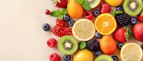 High-fiber fruit selection, vibrant and nutritious, promoting digestive health