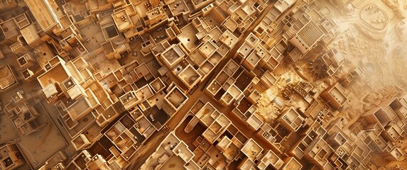 qatar desert scene, old houses in a background