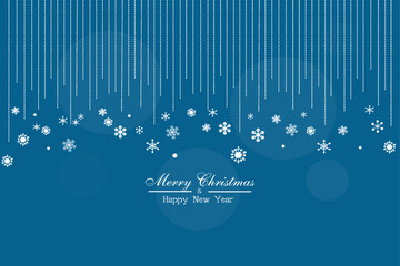 Merry Christmas and Happy New Year pattern: wonderful white snowflake falling card on a blue background. 