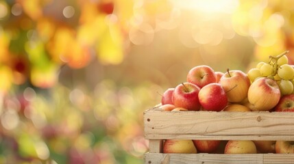 Crate of fall harvest against autumn backdrop, vibrant hues, best-seller wallpaper