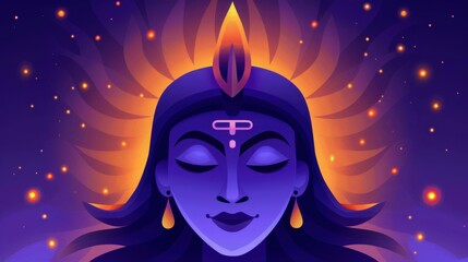 Unique illustration of Lord Shivas trident on a Maha Shivratri card.