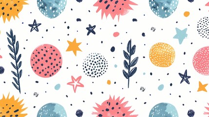 Creative combination of colorful abstract patterns and cartoon elements