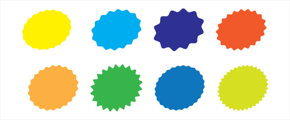 Set of black price sticker, sale or discount sticker, sunburst badges icon. Star shape with different number of rays. Special offer price tag. Starbrust collection. Isolated on white background. 