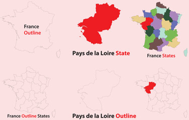 Obraz premium Pays de la Loire map vector of france, Pays de la Loire line map, Pays de la Loire with city map, Pays de la Loire outline map
