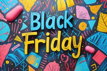 Colorful Black Friday banner with abstract design art