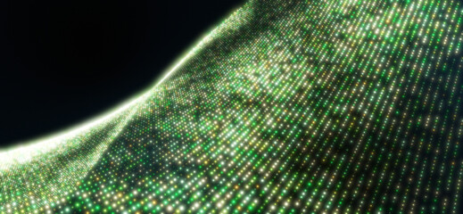 Background of digital wave with many dots and particles.