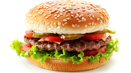 Hamburger isolated on white background fresh burger fast food with beef and cheese. hamburger, fresh burger, fast food, beef burger, cheese burger, burger isolated, white background,
