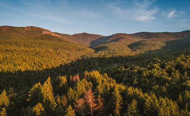 Tree covered mountains in Evans Notch on Maine New Hampshire border