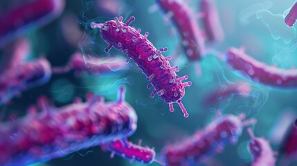 Fototapeta premium Illustration of probiotics concept showing beneficial bacteria thriving in the human digestive system, promoting gut health and gastrointestinal wellness. Blur background 