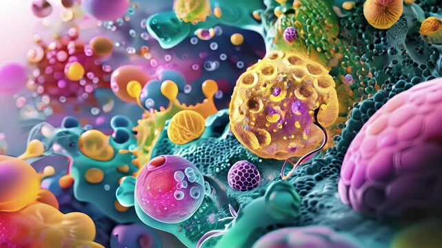 A brightly colored depiction of the different types of cellular adhesion molecules found on the surface of cells with each type serving a specific function.