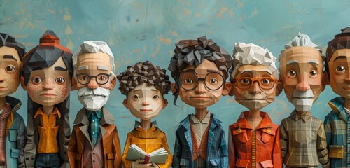 illustration of a diverse group of people  on blue background 