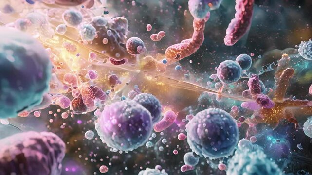 A colorful depiction of cytokines at work binding to receptors on immune cells and initiating a cascade of reactions to mount an effective immune response.