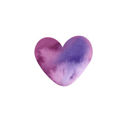 A heart, delicately hand-painted in watercolor in purple. The illustration is highlighted on a white background. The holiday is Valentine's Day. An icon, a logo, a blank for printing a postcard.