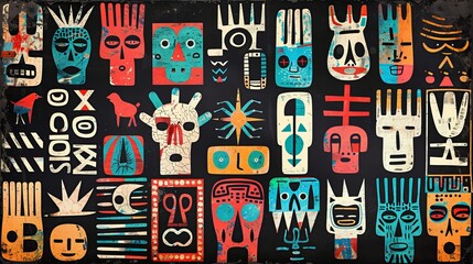 Colorful Tribal Masks Pattern