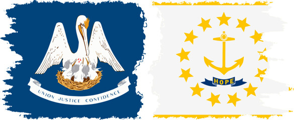 Rhode Island and Louisiana states grunge brush flags connection, vector