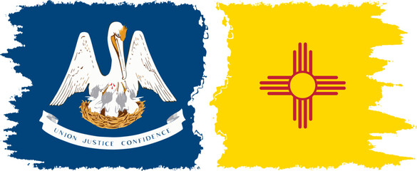New Mexico and Louisiana states grunge brush flags connection, vector