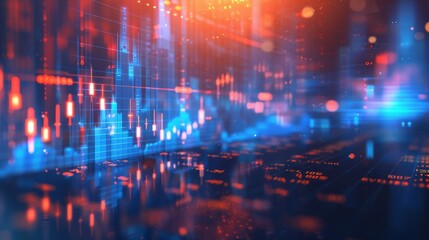 Obraz premium digital stock market chart with blue and orange colors, blurred background