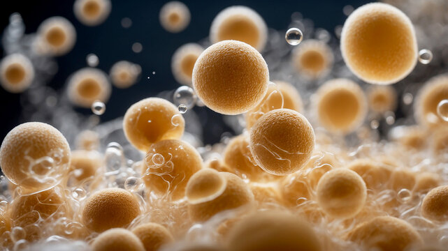 Yeast Activation Film a close-up sequence of yeast granules being activated in warm water, showing the transformation as bubbles form and the mixture froths