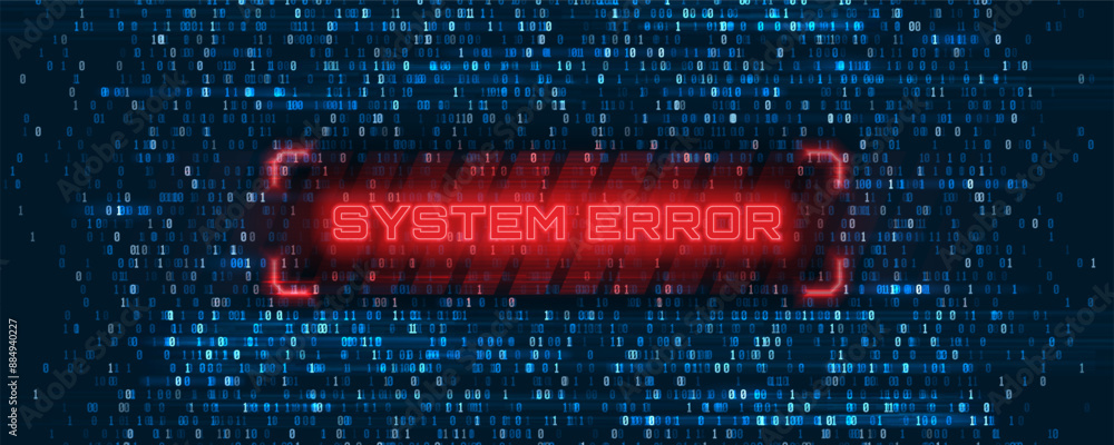Poster system error. hacked system or cyber attack. warning on the screen. vector illustration.