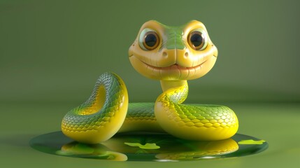 Fototapeta premium Adorable snake 3D animation. Cute snake 3D render for children's animation.