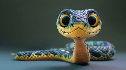 Obraz premium Adorable snake 3D animation. Cute snake 3D render for children's animation.
