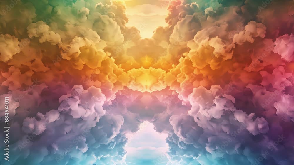 Poster geometric clouds float in a kaleidoscope of colors.