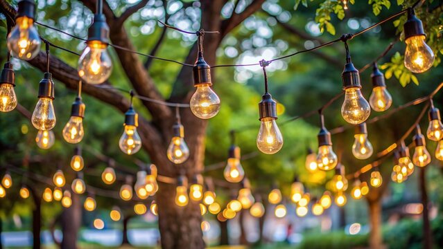 Decorative outdoor string  lights hanging on tree