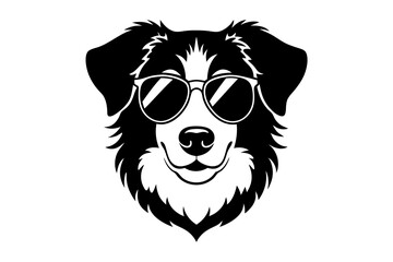 Australian shepherd head with sunglass vector art illustration