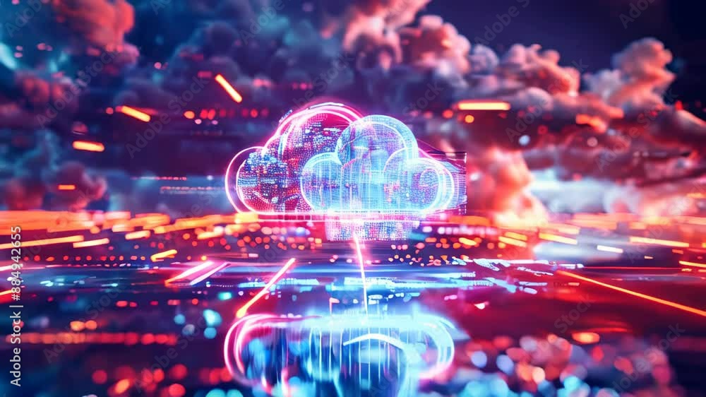 Poster digital information technology abstract background. cloud storage and computing concept animation.