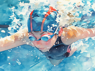 Illustration style swimming athlete