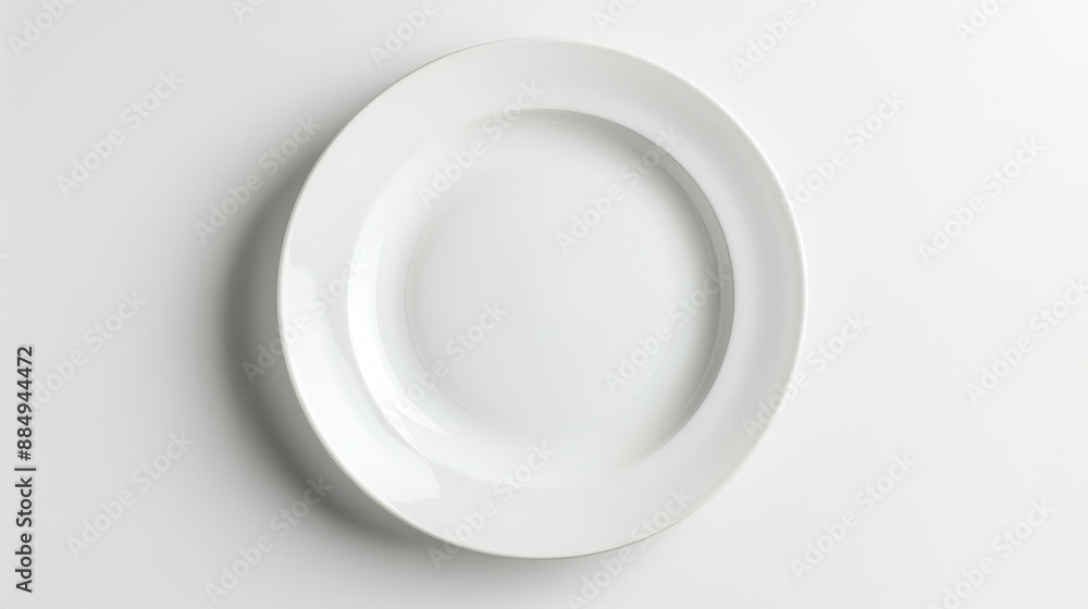 Poster empty white plate viewed from above on white background with clipping path
