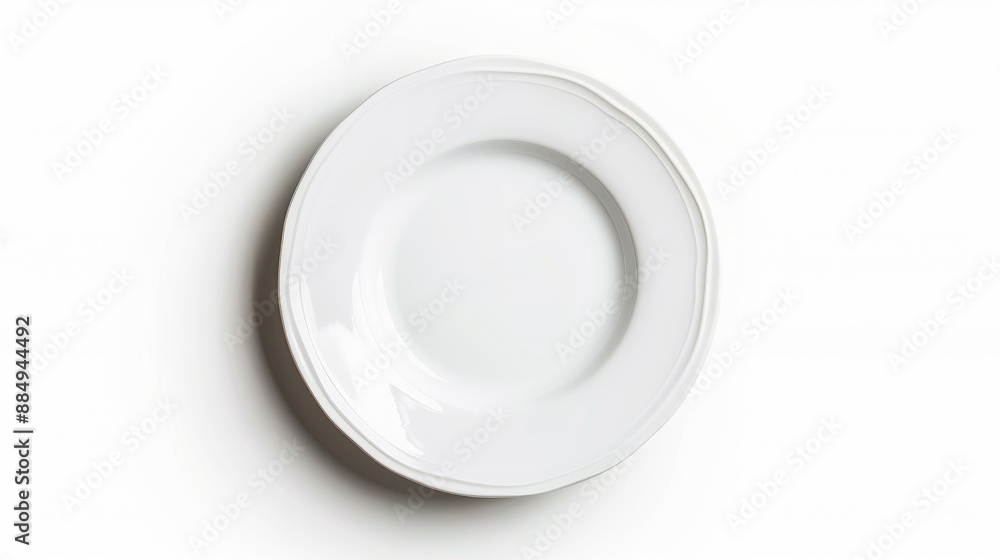 Aufkleber empty white plate viewed from above on white background with clipping path