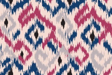 Ikat seamless pattern, geometric design, motif ethnic handmade, Ikat ethnic tribal, boho colors seamless wallpaper. Ethnic Ikat abstract background art.Illustration for greeting cards, printing