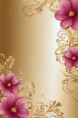 Obraz premium pink flowers theme border and gold background design for invitation card