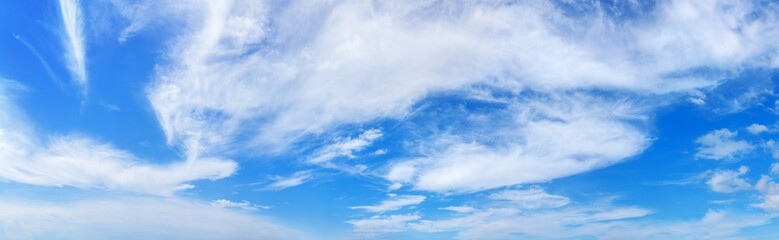 White cumulus clouds blue sky panorama background, fluffy cirrus cloud panoramic view, cloudy sky texture, beautiful cloudscape backdrop, sunny heaven landscape, cloudiness weather, ozone layer, space