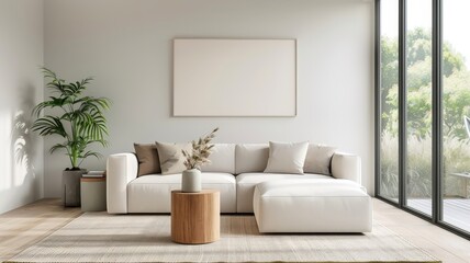 A stylish mid-century modern living room with iconic furniture and art.