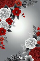 grey flowers theme border and red background design for invitation card