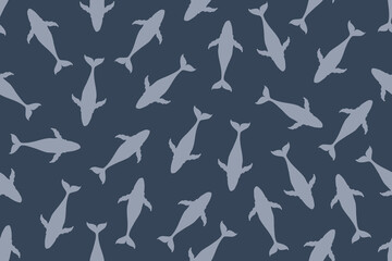 Simple flat animal seamless pattern. Trendy pastel color Whale endless background. Whale wrapping paper design template. Minimal vector illustration can used wallpaper fabric print. EPS 10