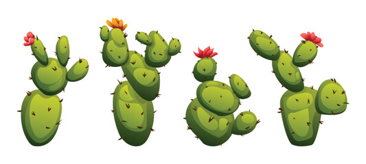 Fototapeta premium Cactus illustration set. Vector cartoon isolated on white background