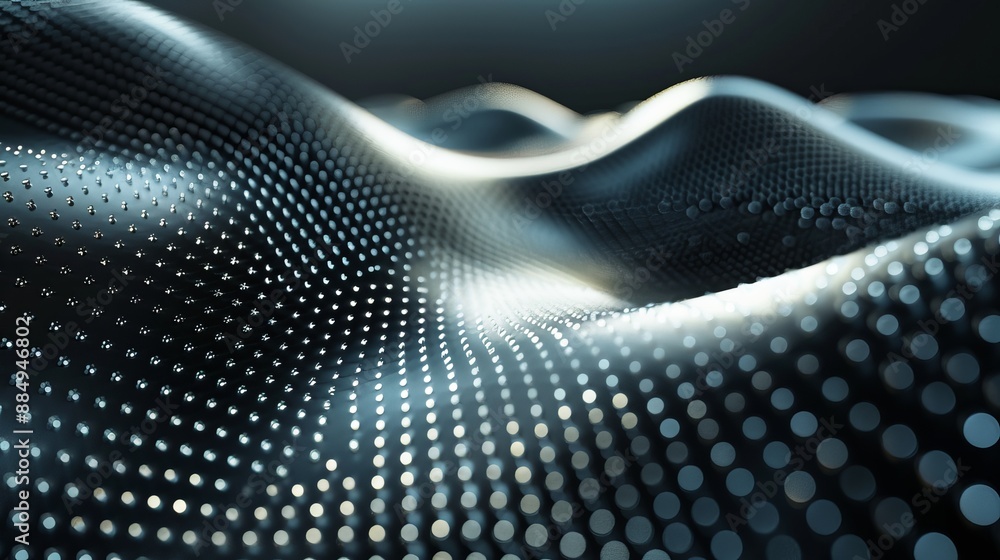 Poster abstract high-tech digital technology background composed of dynamic particles and sleek metallic pl