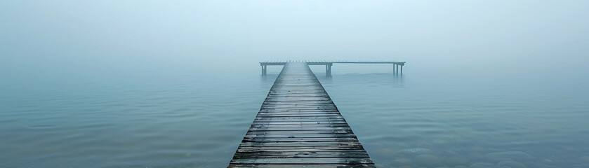Fototapeta premium A minimalist summer pier stretching into calm waters, perfect for a peaceful and relaxing vacation destination.