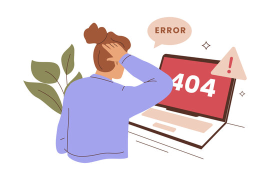 Woman confused error 404 concept. Illustrations for websites, landing pages, mobile applications, posters and banners. Trendy flat vector illustration