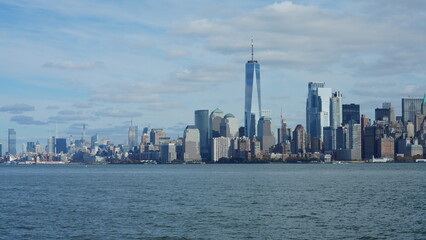 Fototapeta premium The New York manhattan view from the ferry boat in the sunny day