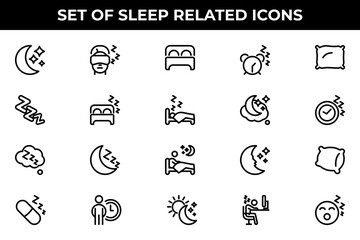 Simple Set of Sleep Related Vector Line Icons. Contains such Icons as Insomnia, Pillow, Sleeping Pills and more.