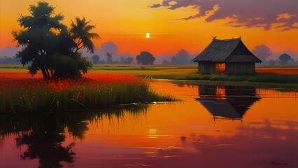 Fototapeta premium sunset over the river, ai generated
