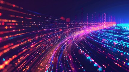 Abstract technology big data background concept: digital data flow motion, transfer and storage of data sets, blockchain technology, server infrastructure, and high-speed internet connectivity


