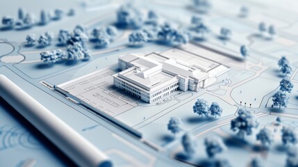 Artistic concept layout, intricate blueprint for a cultural center, showcasing creative design and thoughtful planning scheme