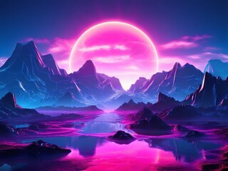 Sunset 80s Futuristic synthesizer retro wave style design