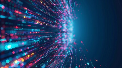 Abstract technology big data background concept: digital data flow motion, transfer and storage of data sets, blockchain technology, server infrastructure, and high-speed internet connectivity


